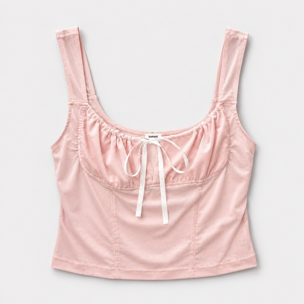 Coquette Balletcore Pink Mesh Corset Tank Top Women Size L Sleeveless